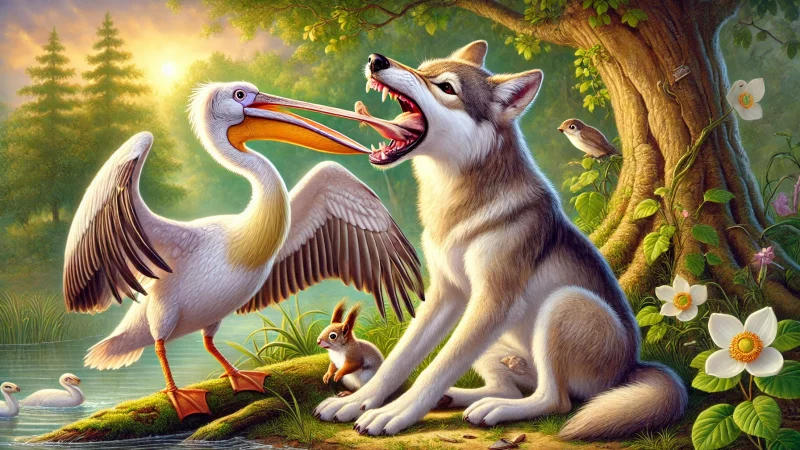 The Tale of the Wolf with the Pelican- Aesop’s fairy tales